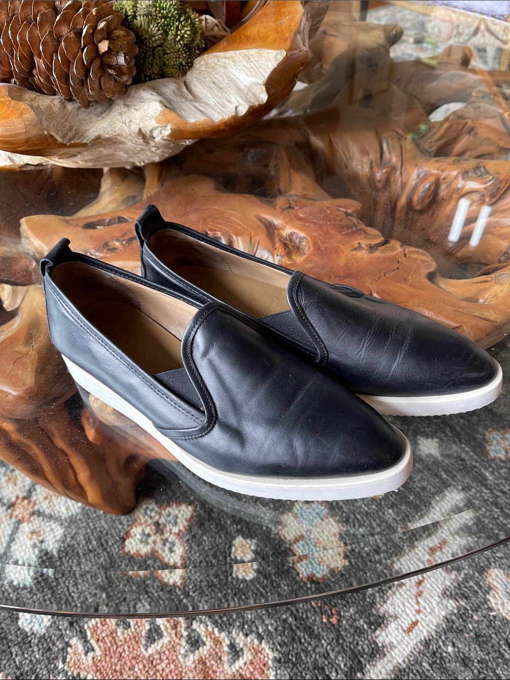 Everlane Black Leather Slip-On Loafer/Sneaker Street Shoe with White Sole